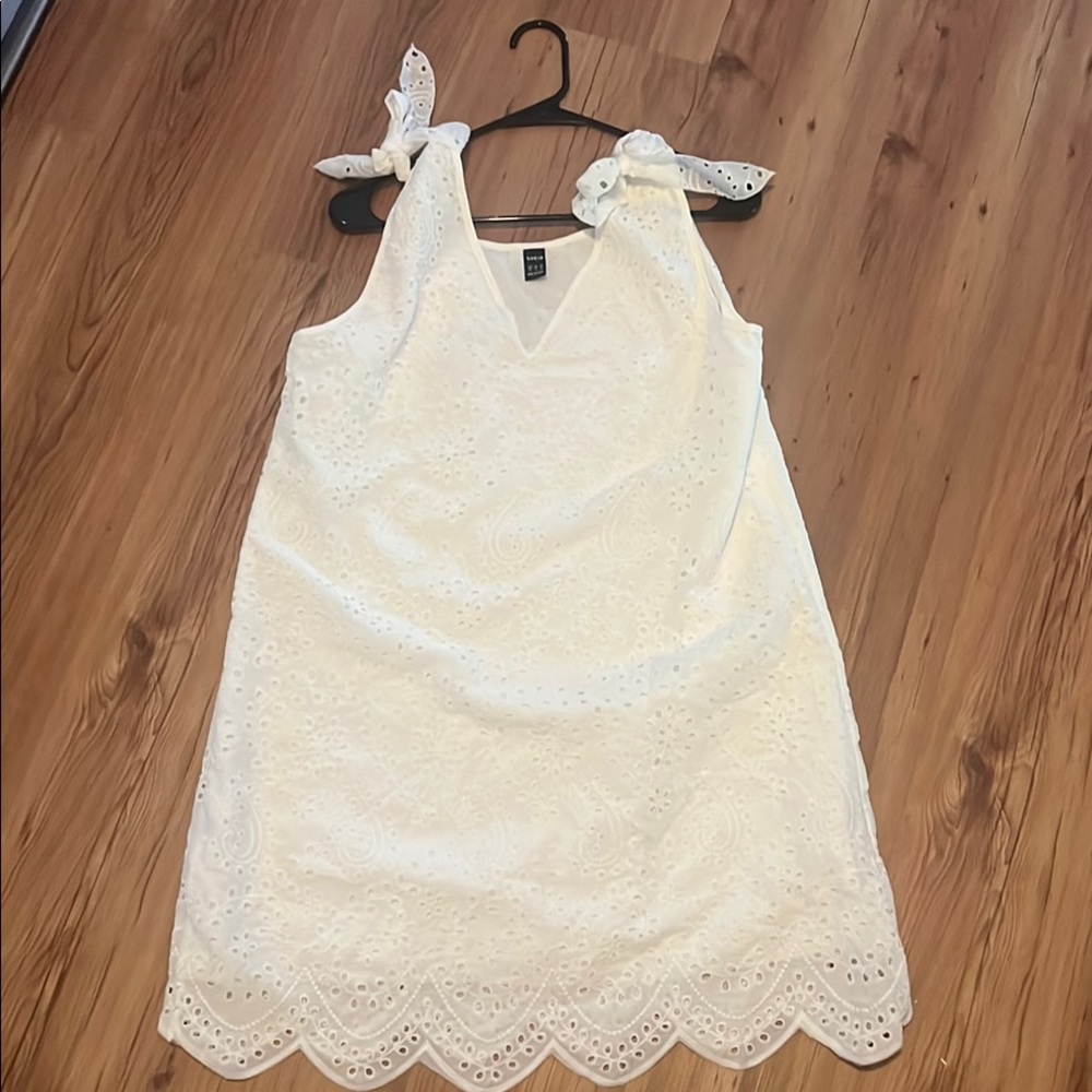 SHEIN White Eyelet Dress with Bow Detail